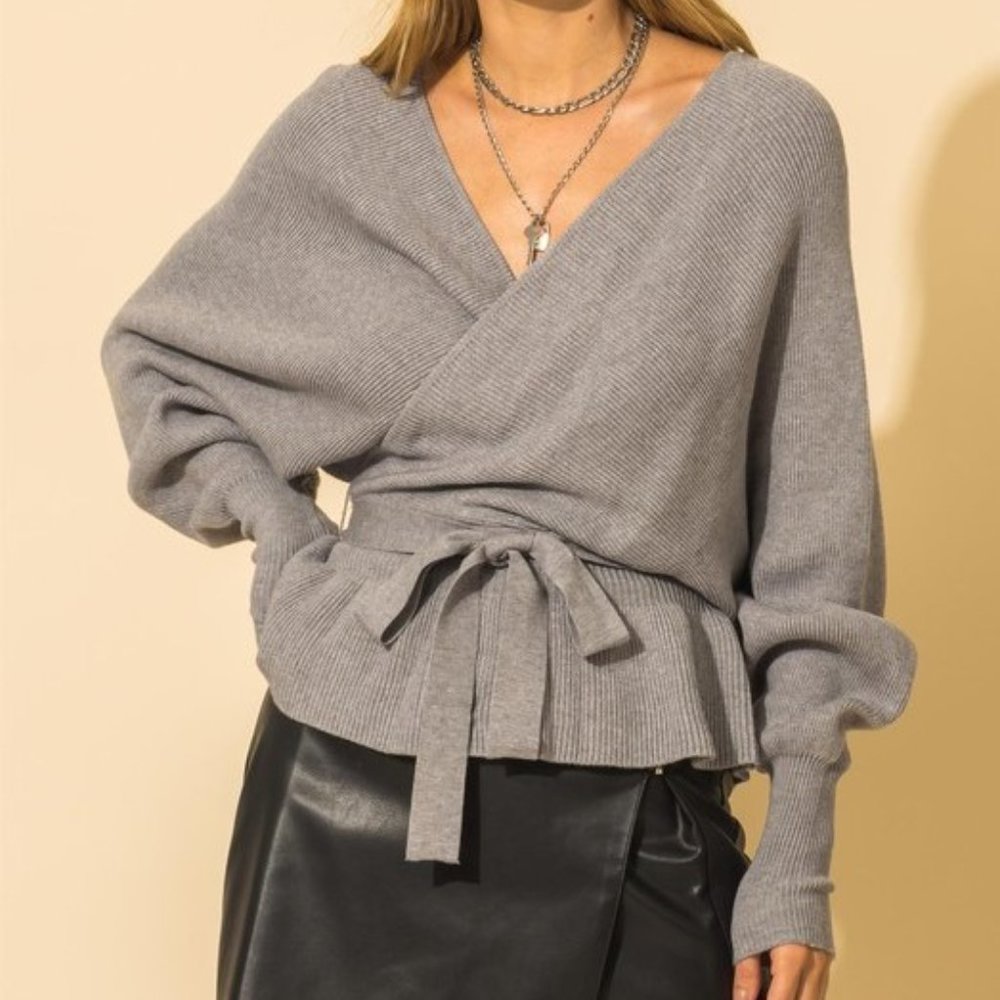 Tie Front Wrap Sweater